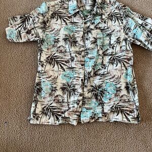 Roundtree & Yorke Palm Print Shirt in Black and Teal